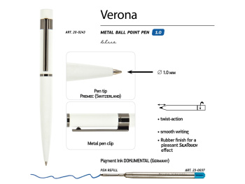 Ручка шариковая автоматическая BrunoVisconti "VERONA" цвет корпуса белый, soft-touch, 1 мм, синяя