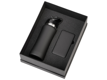 Подарочный набор с бутылкой для воды и повербанком С2, 10000 mAh, черный