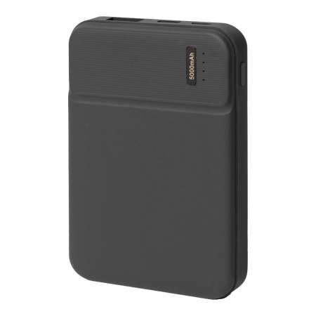 Универсальный аккумулятор Flash 5 (5000 мАч) с подсветкой и soft touch, черный, 9,8х6.3х1,3 см