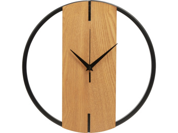 Деревянные часы с металлическим ободом, диаметр 30 см, "Time Wheel", натуральный/черный